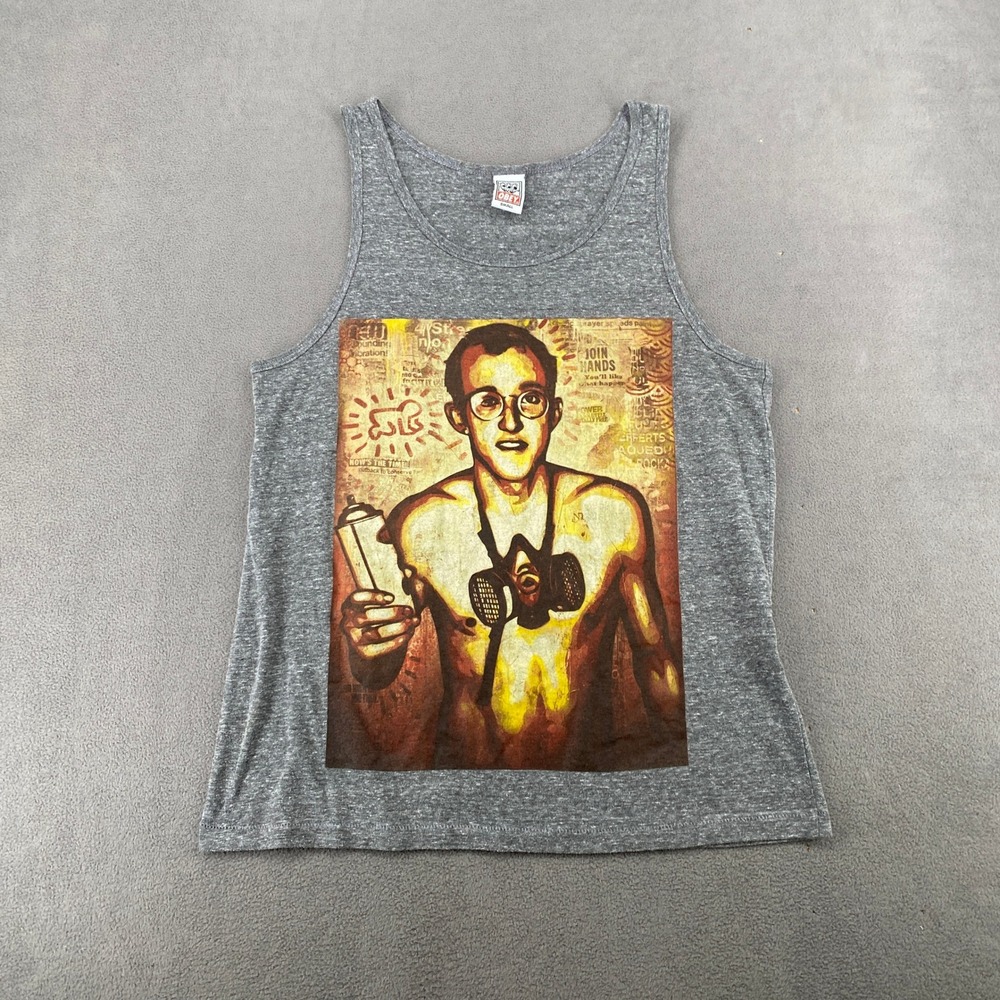Obey Mens Keith Haring Graphic Tank Top Gray Small Made in USA 7687
